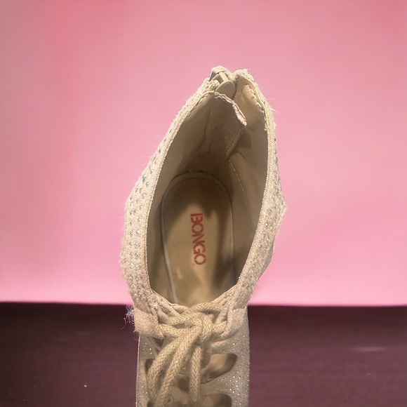 BONGO Champagne Rhinestone Lace Up Zipback Dress Heels Shooties 8 - Picture 8 of 8